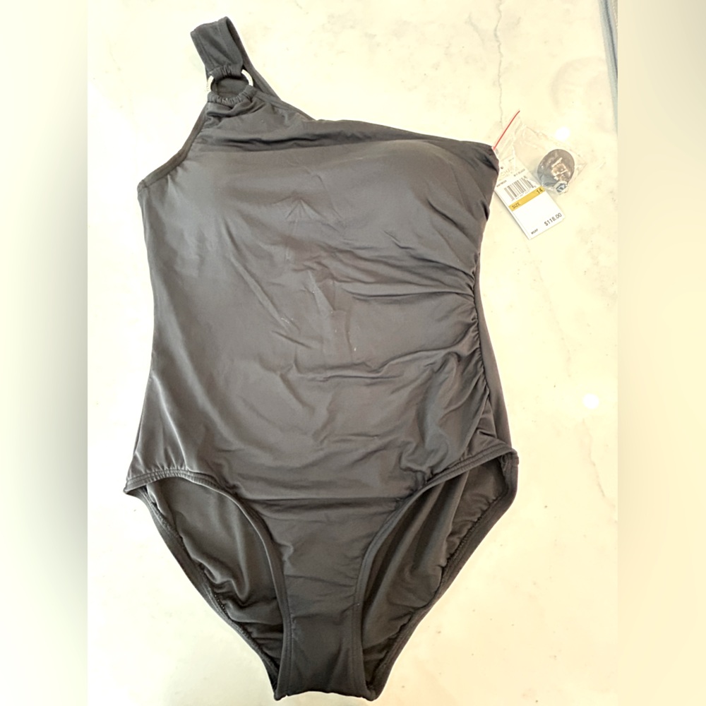 Michael Kors black one piece bathing suit.